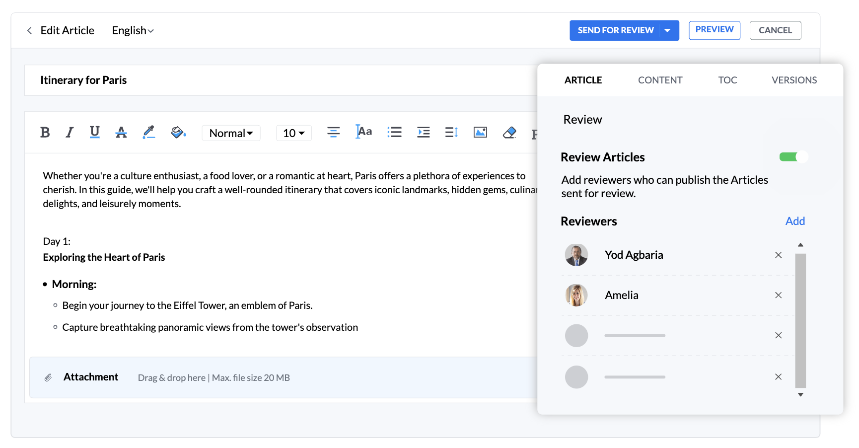 Zoho WorkDrive document management dashboard