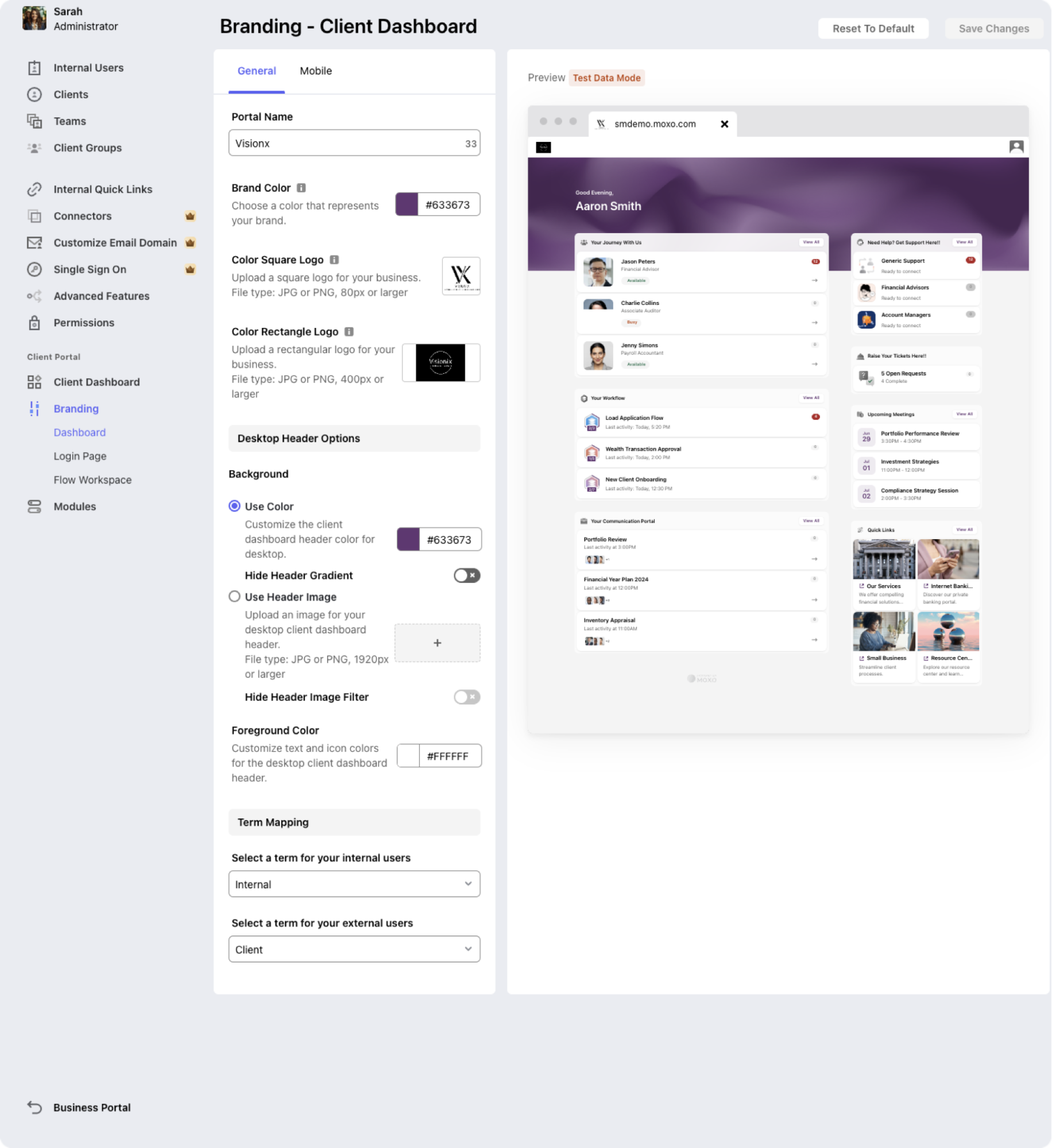 Moxo client portal dashboard