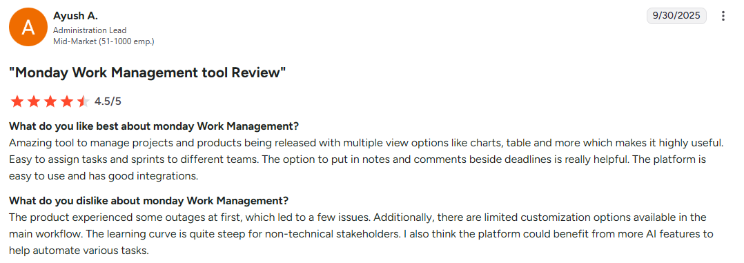 Monday.com customer review