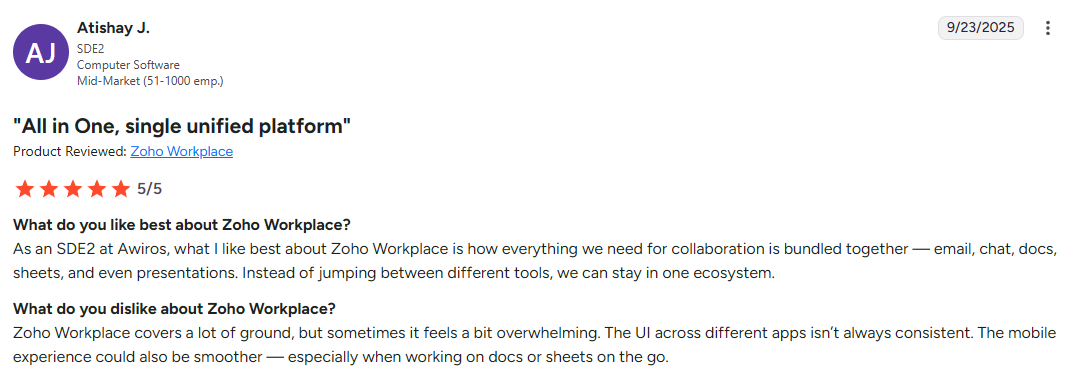 Zoho One user review