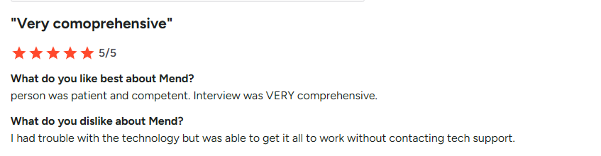 Mend patient experience review