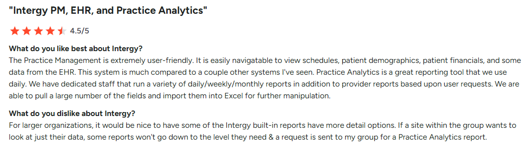 Intergy customer review