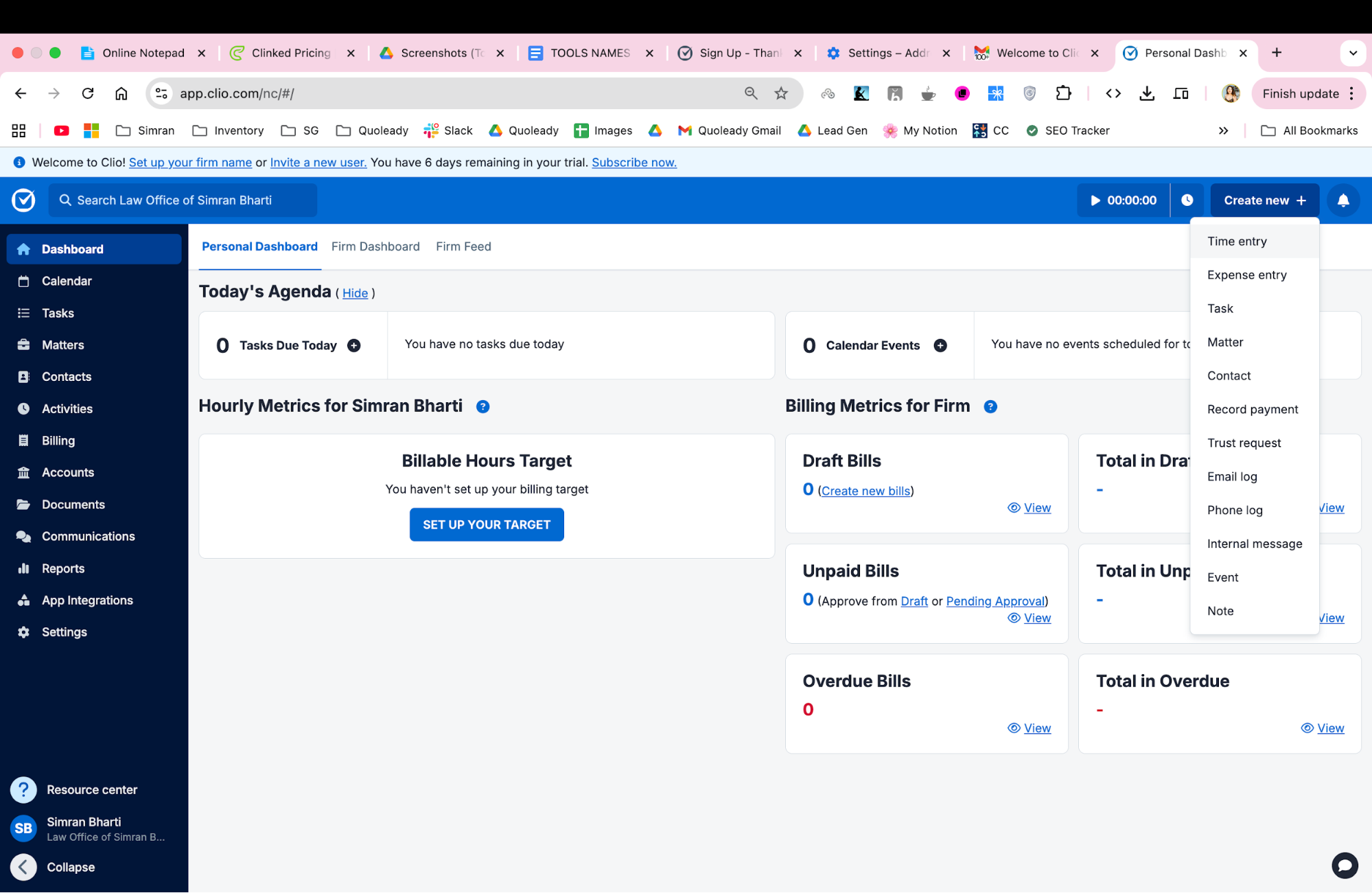 Clio software for a legal project manager