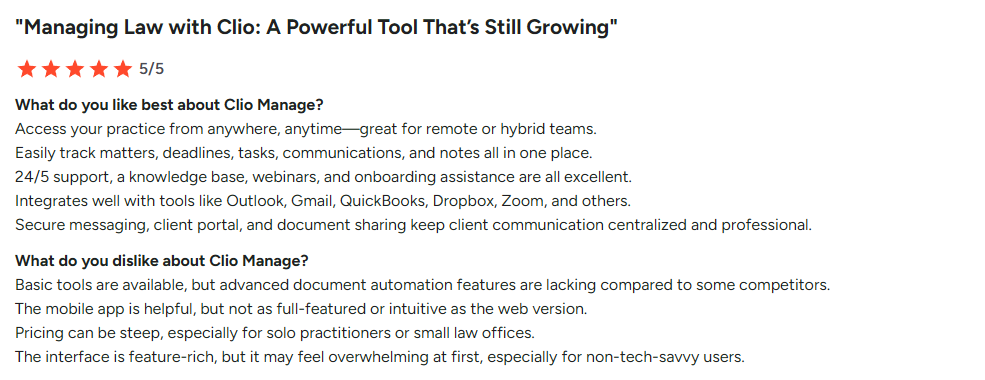 Clio opinion on what it enables users to do