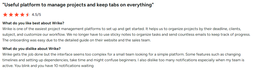 Wrike comment on continuous monitoring and status updates, among other things