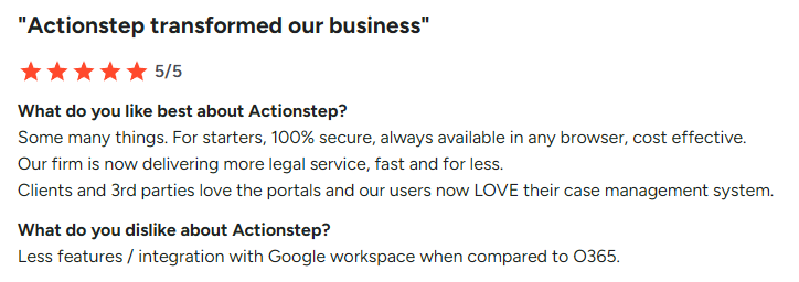 Actionstep customer review