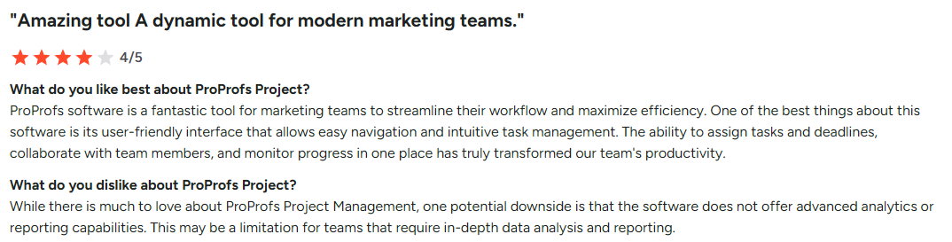 ProProfs Project user review