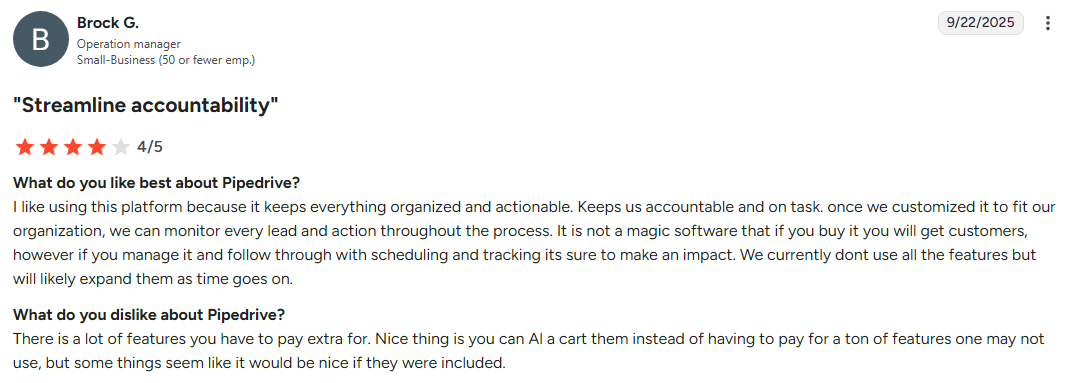 Pipedrive customer opinion