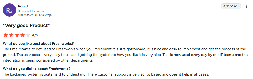 Freshsales customer opinion