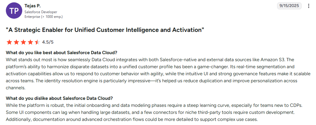 Salesforce Data Cloud customer database software user review