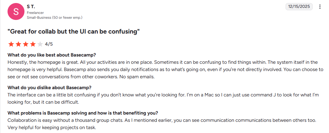 Basecamp user review