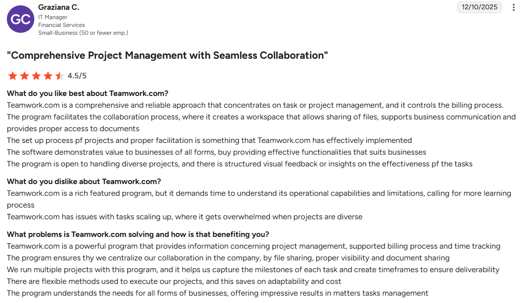 Teamwork customer satisfaction review