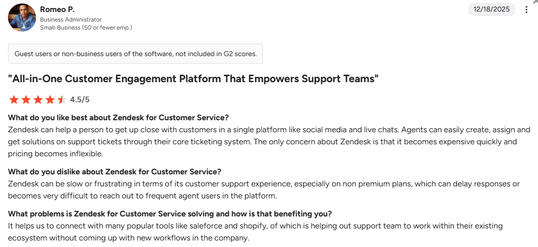 Zendesk customer review