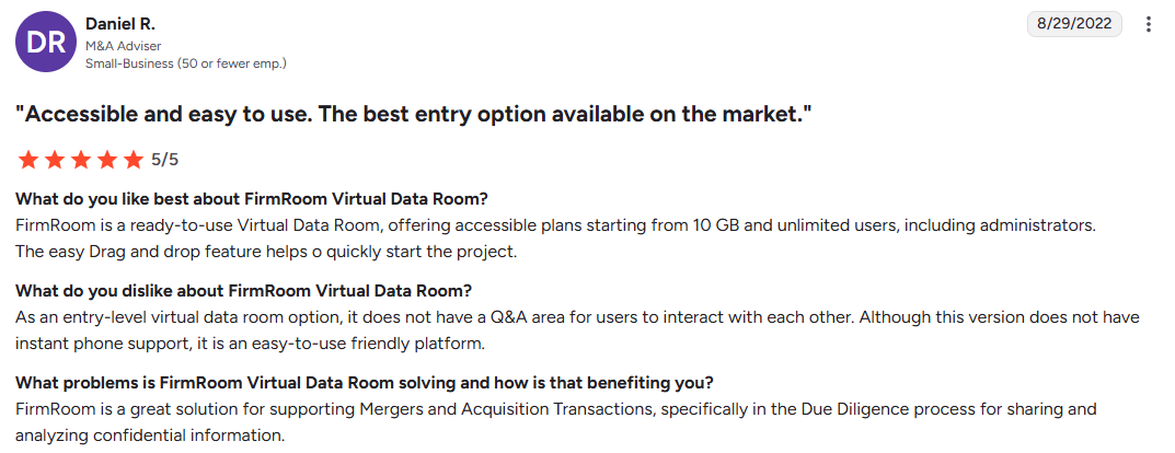 FirmRoom user opinion