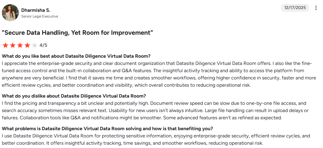 Datasite customer opinion