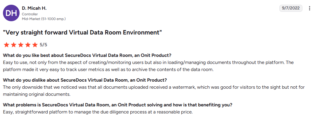 SecureDocs user review