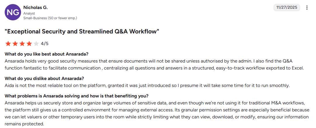 Ansarada customer review