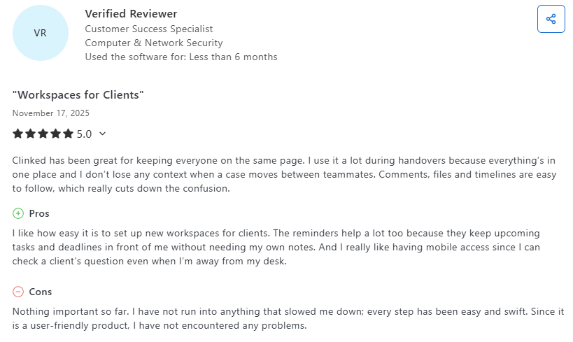 Clinked customer review