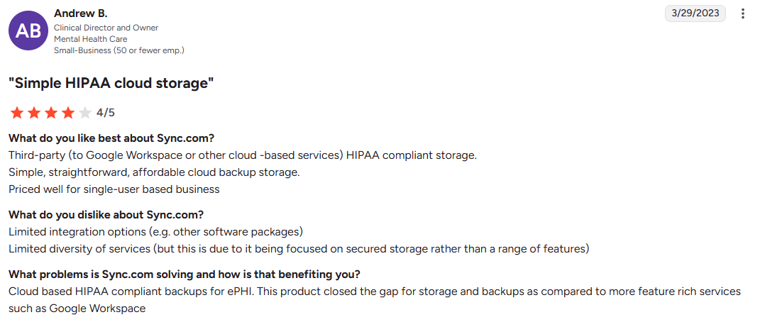 Sync.com user review