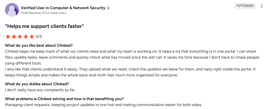 Clinked users mention its benefits and features