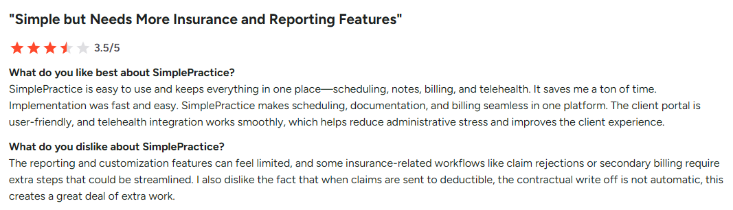 SimplePractice user opinion