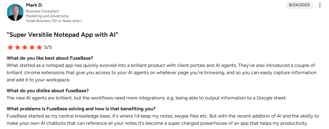 FuseBase user review