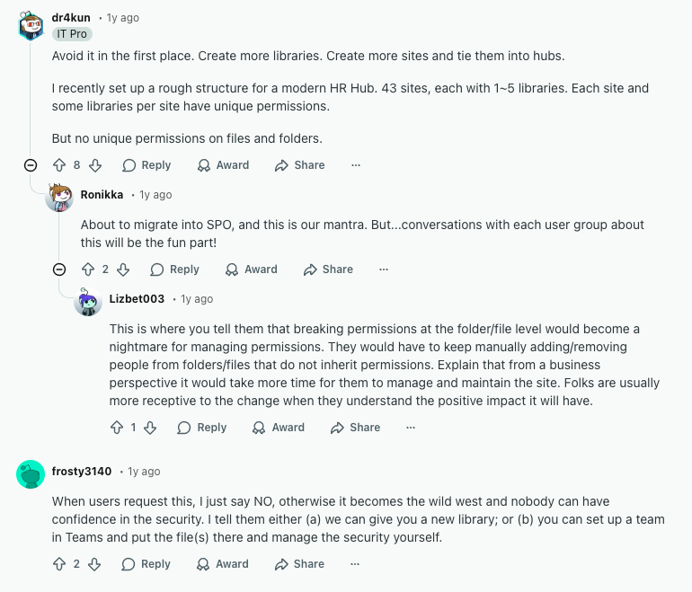 Reddit thread about SharePoint permission inheritance