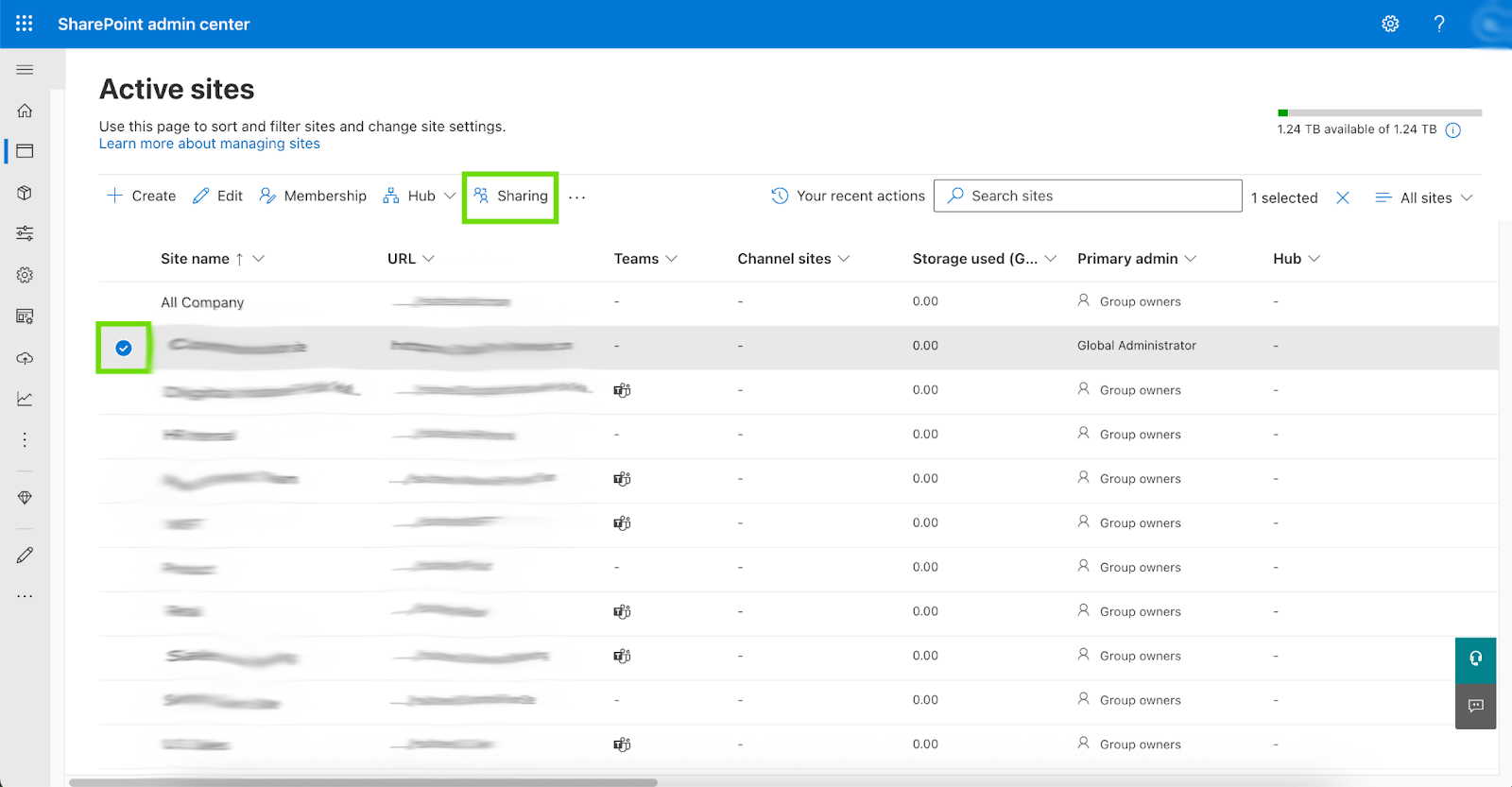 SharePoint Admin Center interface
