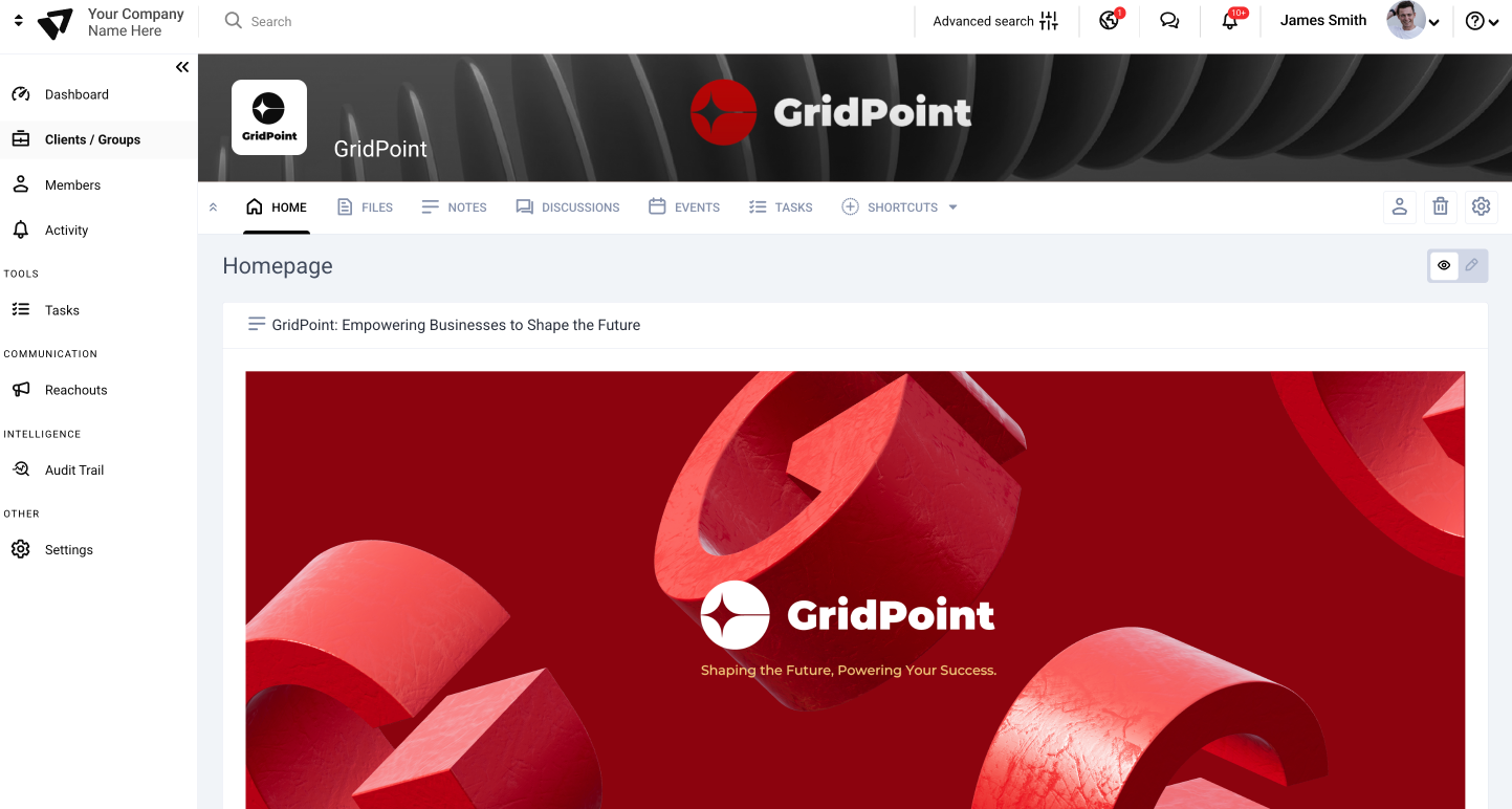 A branded client portal in Clinked. Clients see your logo, your domain, and your colors, not Microsoft's. For client-facing work, that first impression matters.
