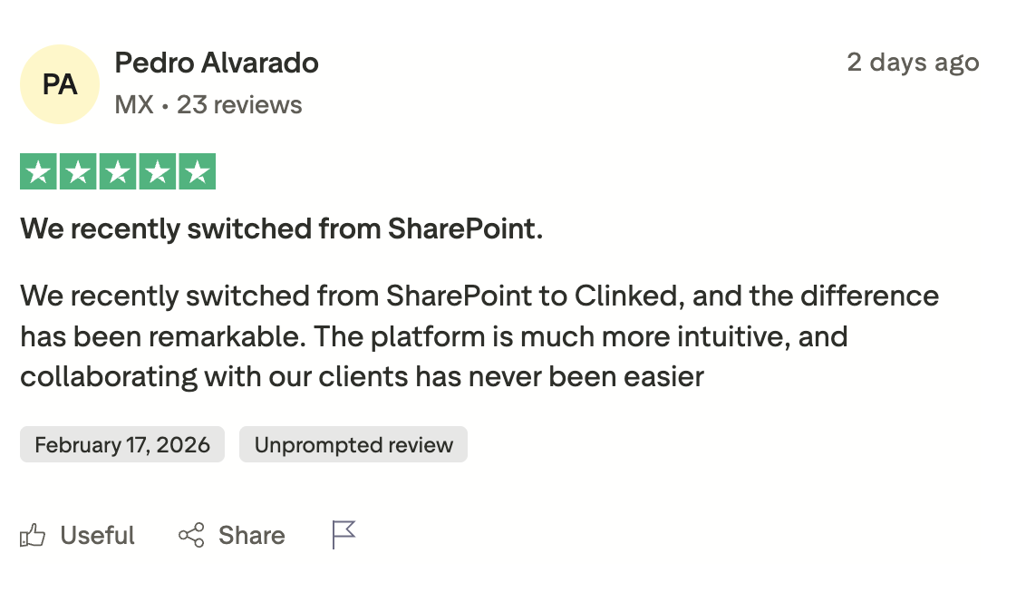 a customer switching from sharepoint to clinked