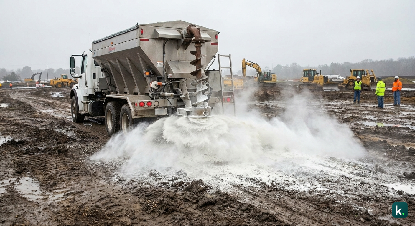 Épandage de chaux vive.