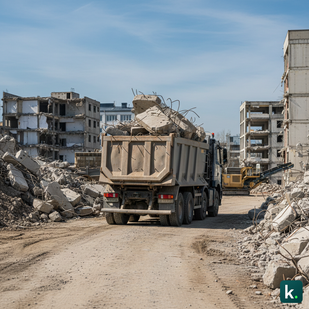 Évacuation de béton armé par camion 8x4.
