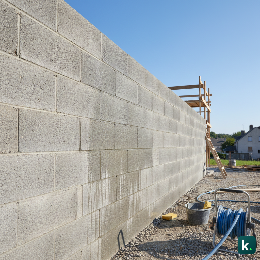 Nettoyage d’un mur en bloc béton avant enduit