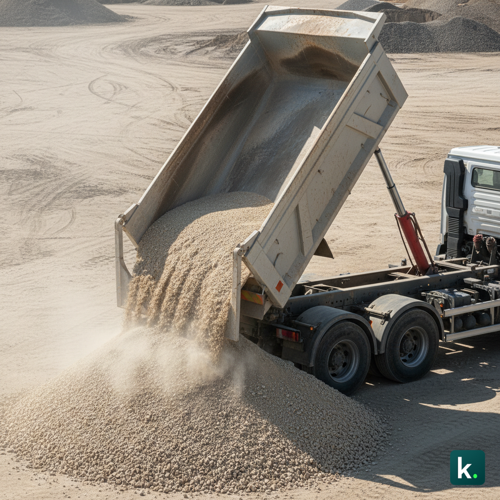 Camion benne déchargeant du siliceux.
