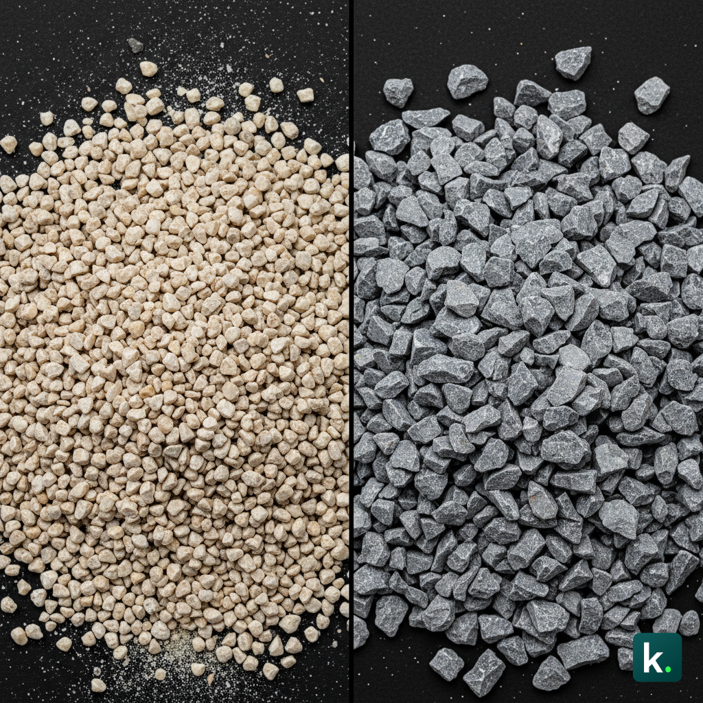 Comparaison des granulats 10/20 et 20/40 mm pour puisard de drainage, montrant la granulométrie et la porosité