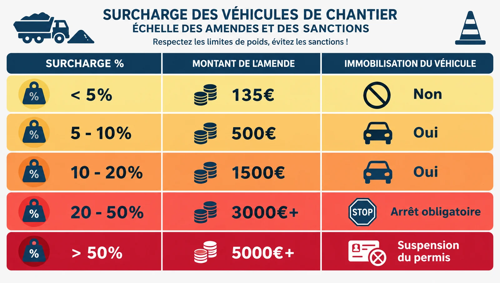 Surcharge des camions : réglementation, amendes, pesée