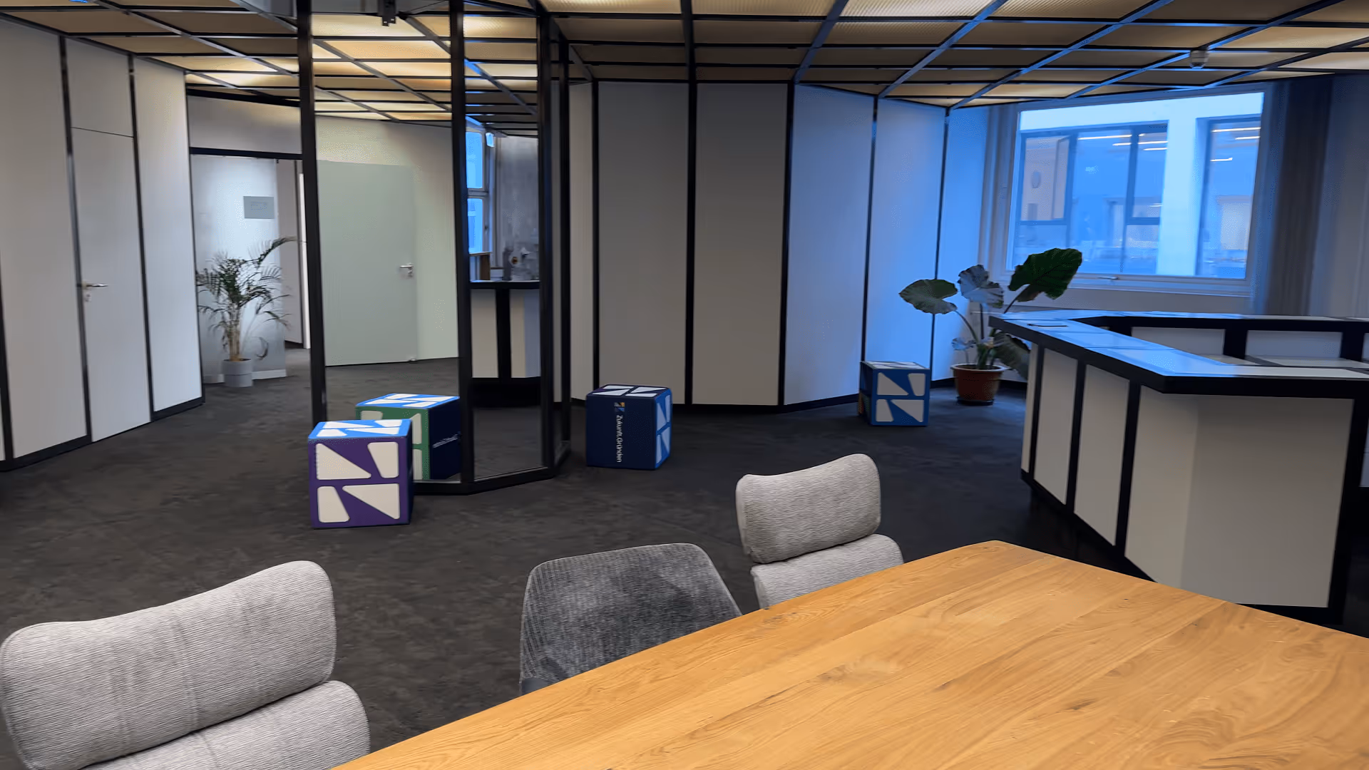 Cozy co-working space with football table and plants