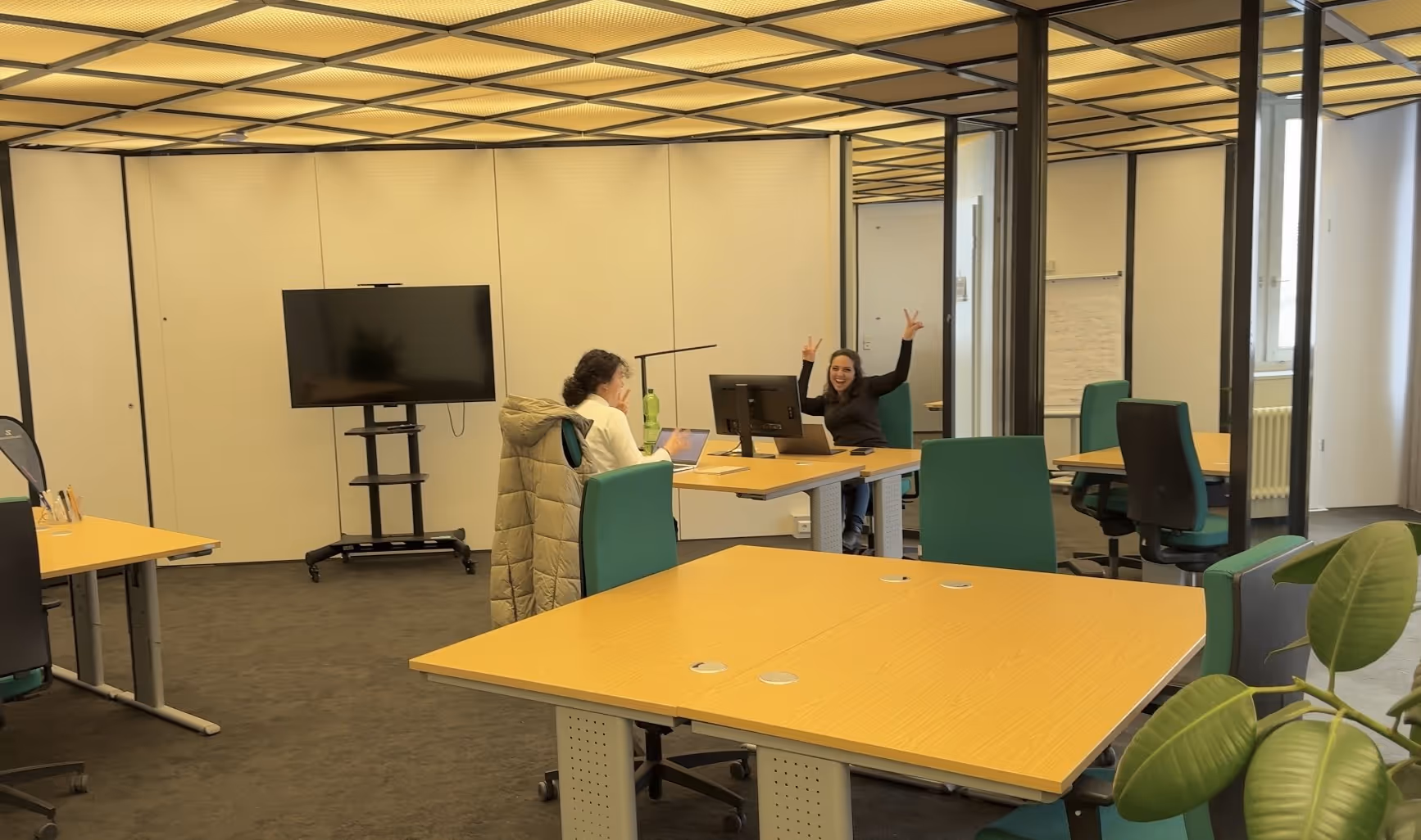 Cozy co-working space with football table and plants