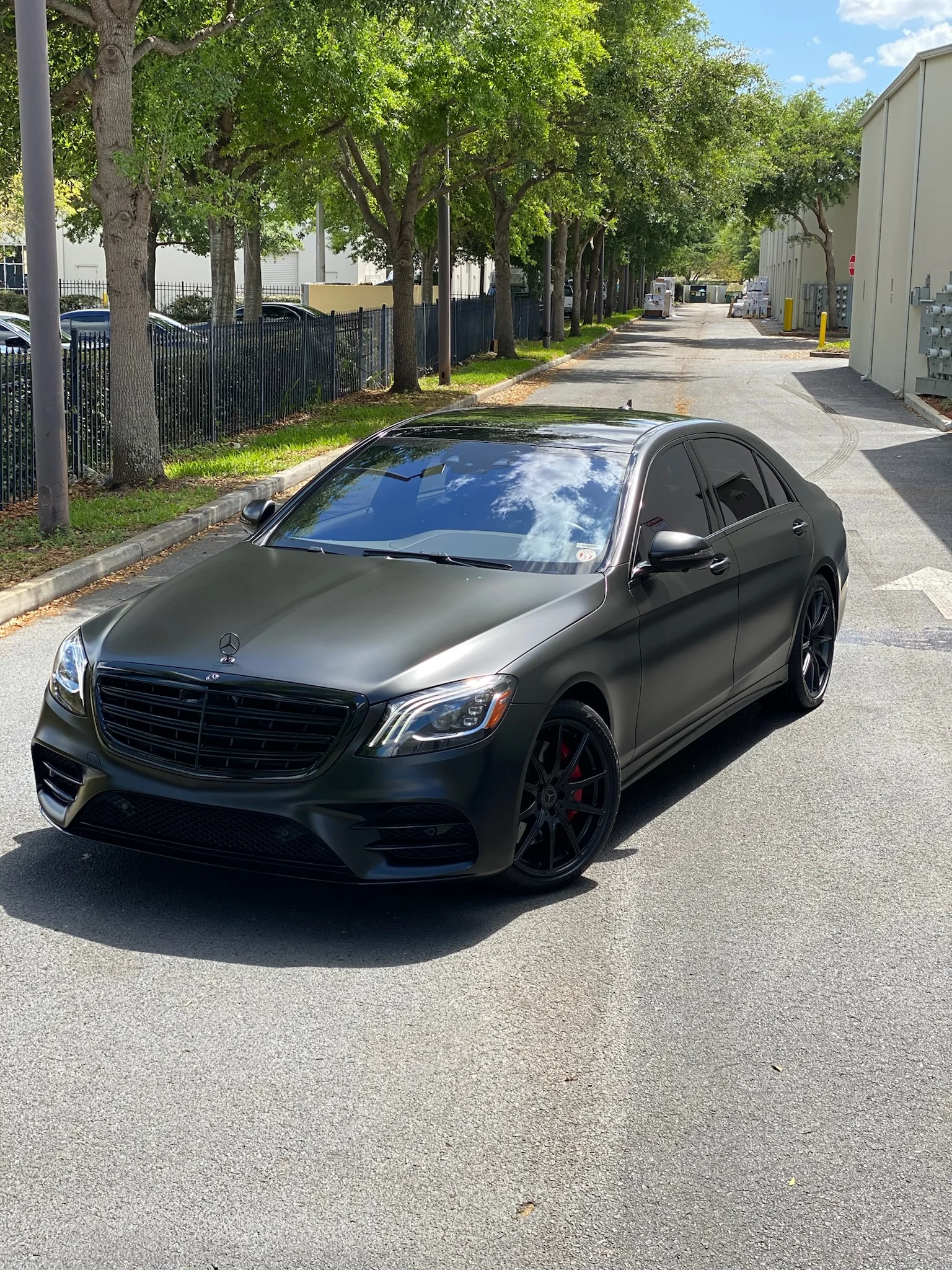 Matte black Mercedes-Benz S-Class after ceramic coating application at Allure Auto Spa in Casselberry, Florida