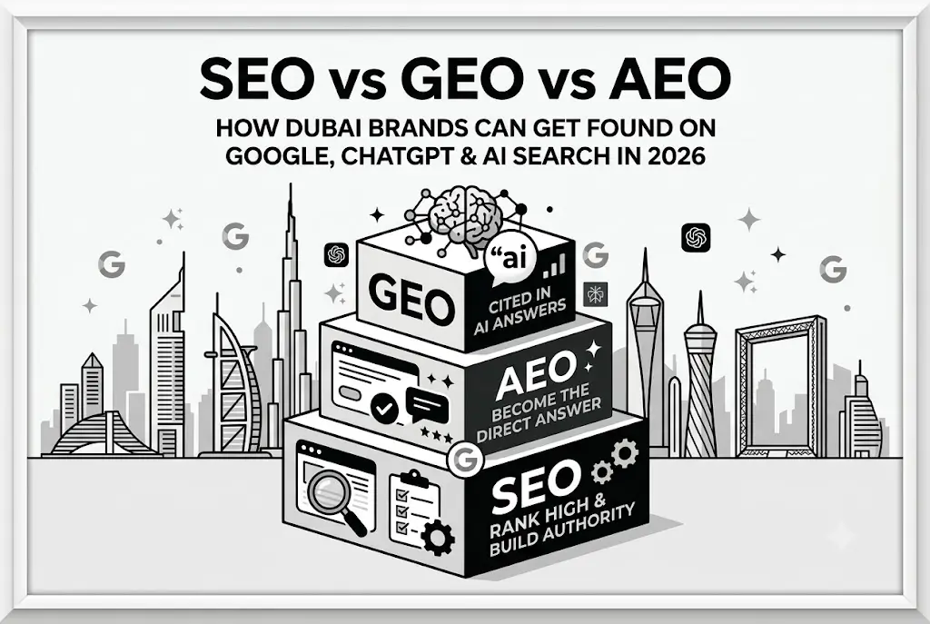 SEO vs GEO vs AEO: How Dubai Brands Can Get Found on Google, ChatGPT & AI Search in 2026