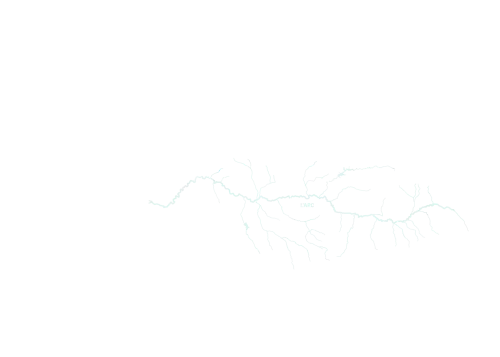 Carte simplifiée du bassin versant de la rivière L'Arc avec ses affluents en blanc sur fond noir.
