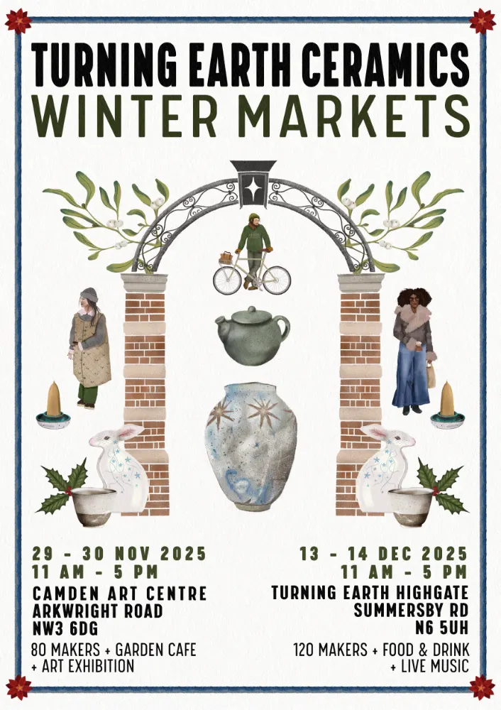 Winter Markets poster: Camden Art Centre, 29 to 30 November 2025, and Highgate studio, 13 to 14 December 2025, 11am to 5pm