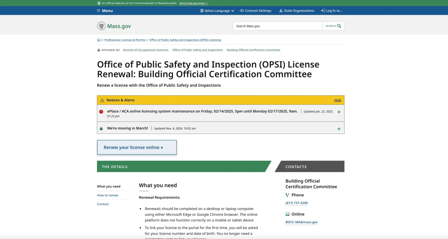 State of Massachusetts Building Official Certification And License Renewal Online.