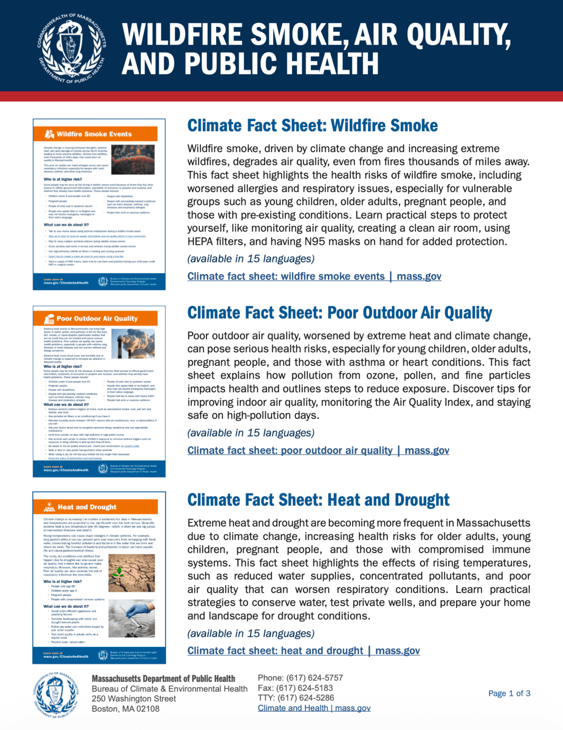 Massachusetts DPH Wildfire Smoke, Air Quality, and Public Health Guide