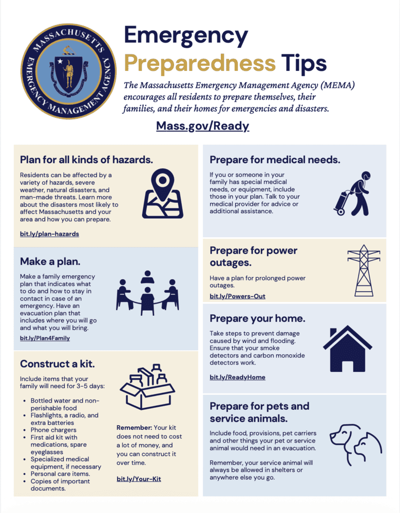 Massachusetts General Emergency Preparedness Tips Flyer