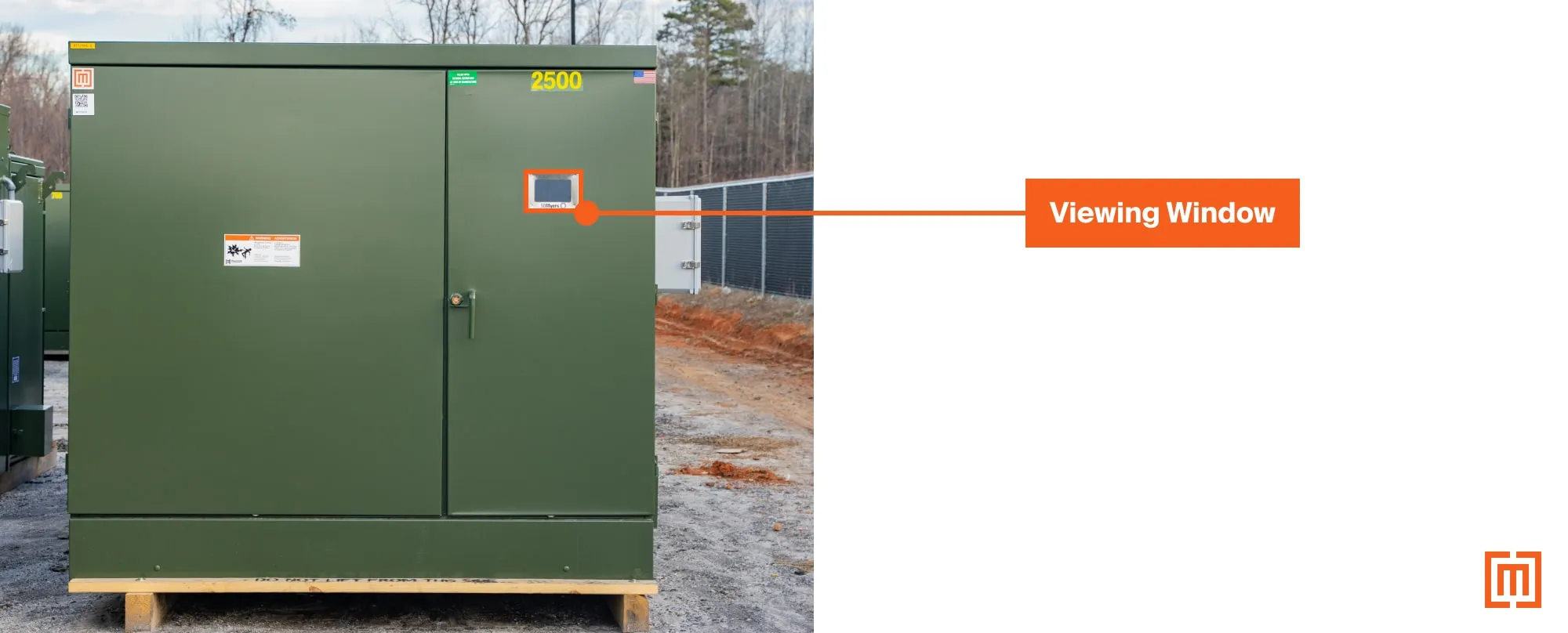 Viewing window on door of padmount transformer cabinet