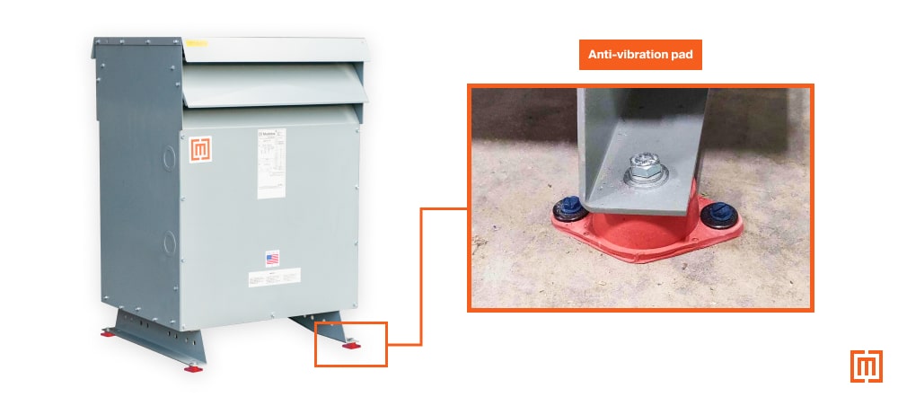 Transformer with anti-vibration pads