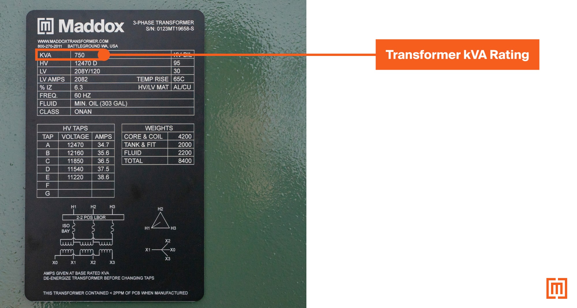 transformer nameplate with kva rating