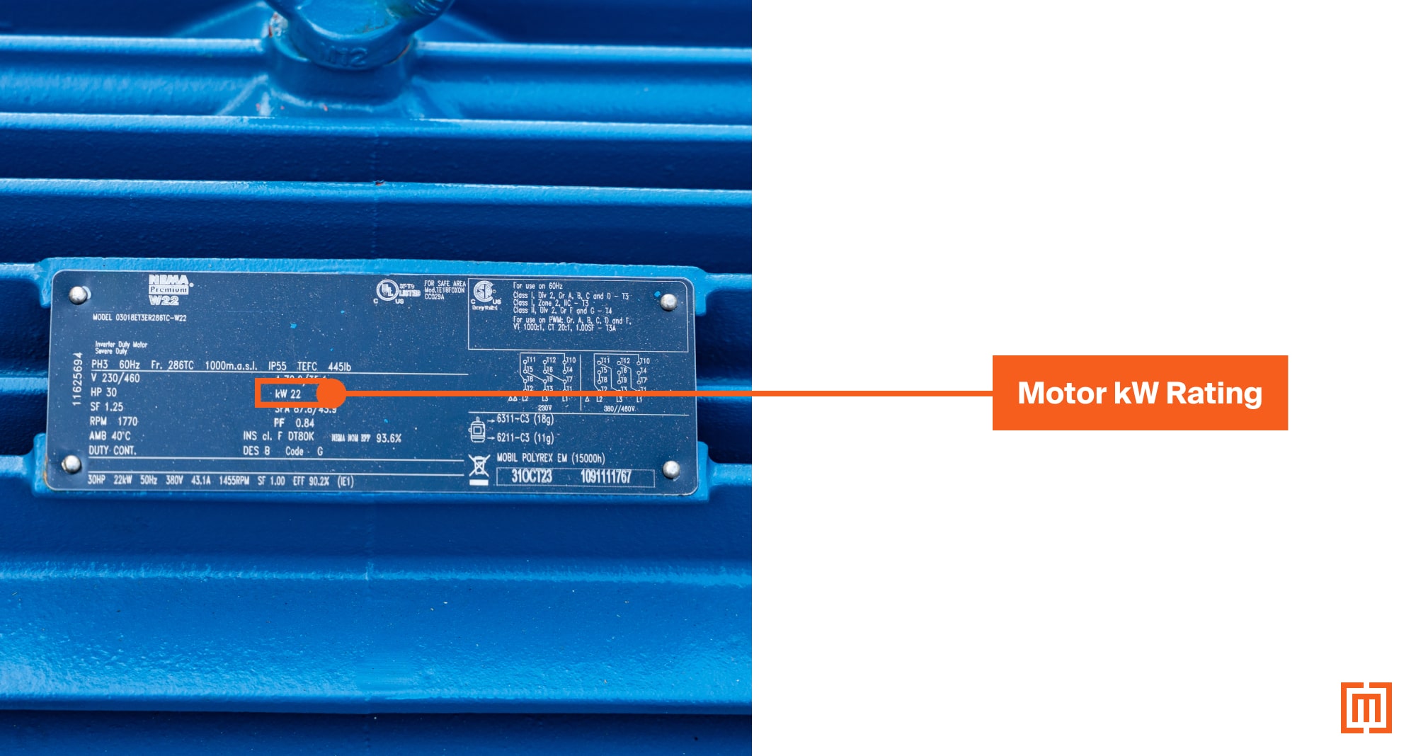 motor nameplate with kw rating