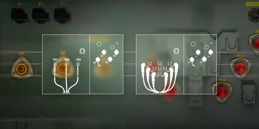 Radial feed bushing configuration on padmount transformer